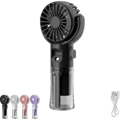 Mini Ventilateur Portable, Ventilateur Brumisateur, Ventilateur de Poche USB Rechargeable avec 4 Vitesses Réglables et Brume D'eau, Ventilateur Portable Silencieux pour Maison, Bureau, Voyage (Noir) (1/5)