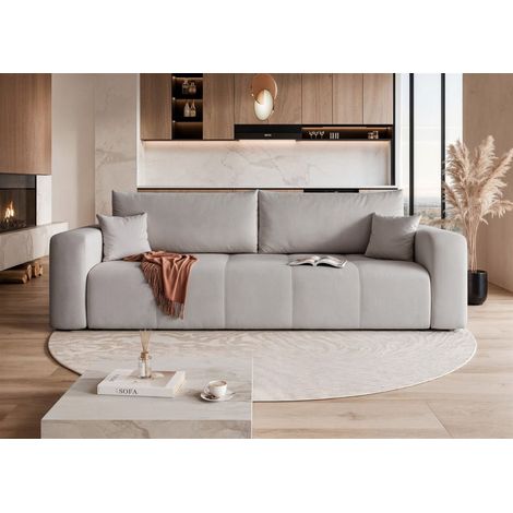 Sofa 3-Sitzer mit Schlaffunktion LEROS in Stoff Manila Hellgrau