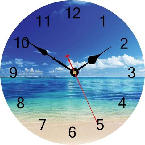Peaceful Blue Sea Wall Clock, Silent Beautiful Sky Beach Round Clock, Easy to Read Decorative Wall Clock for Kitchen, Bathroom, Living Room, 34 cm (1/4)