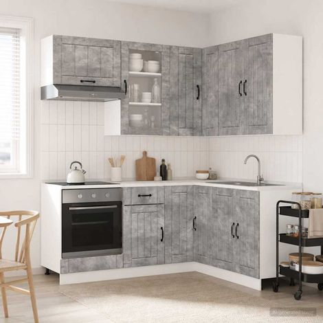 vidaXL Unité de cuisine LUCCA 8 pcs Gris béton Bois d'ingénierie (1/5)