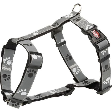 XS-S: 30-40cm/15mm: Silber reflektierendes h-förmiges Geschirr schwarz