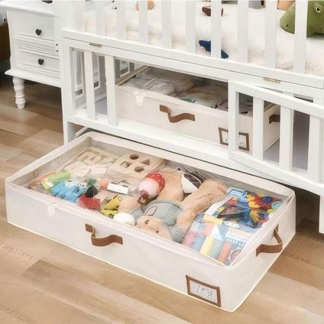 Boîte De Rangement Sous Lit - Tissu Non Tissé - 80 X 45 X 15 Cm - Avec Fenêtre Transparente Et Poignée Renforcée - Lot De 2 (1/5)