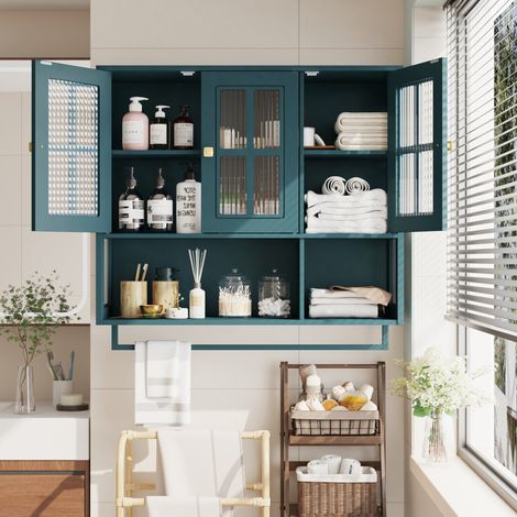Mueble pared almacenamiento cristal verde oscuro OKMYHOME (1/5)