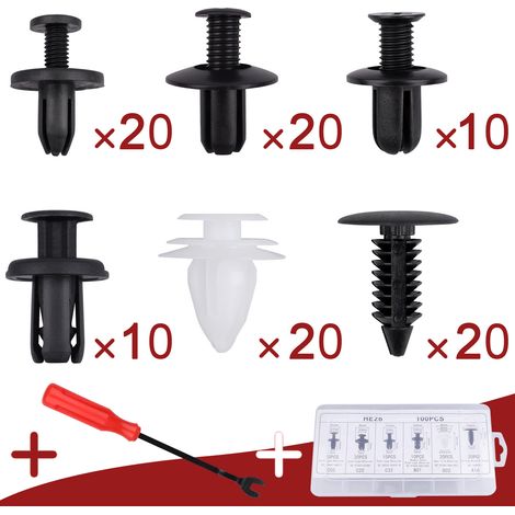 100 boulons d'expansion en plastique pour automobile, clips de fixation, boucles pour pare-chocs, garde-boue, ailes et coffre (1/4)