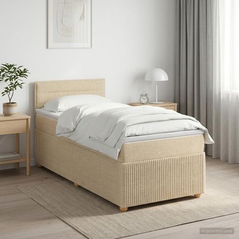 vidaXL Cama box spring con colchón Crema 100 x 200 cm Tela (1/5)