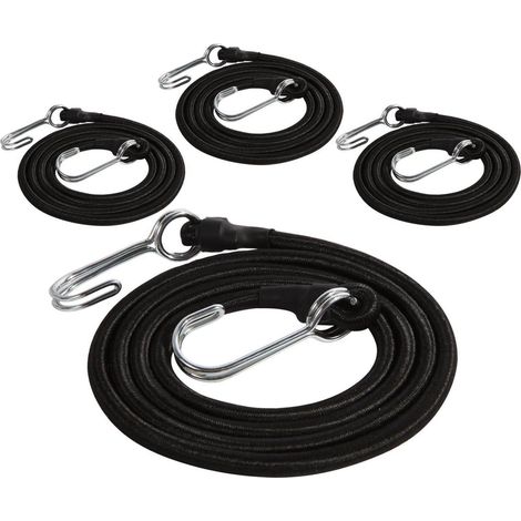 Spanngummi 4er Set mit Haken, 150cm, 8mm, Schwarz (1/5)