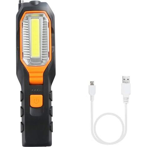 Lampe de travail LED rechargeable, 6 en 1, portable, lampe torche, 4 modes 360 lm, lampe de travail, lampe d'inspection d'urgence avec crochet, plaque magnétique et câble USB (1/5)