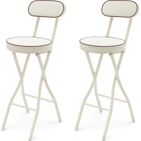 HAUTOUR Lot de 2 tabourets de bar pliables avec dossier, 65 cm de haut, chaise haute pliantes pour bar et comptoir, capacité de charge 125 kg (blanc 65 cm) (1/5)