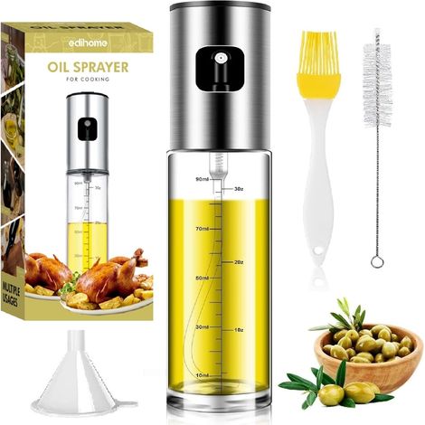 oil spray bottle for cooking, stainless steel and glass, 100ml, drip-free dispenser, air fryer accessories, container (1/5)