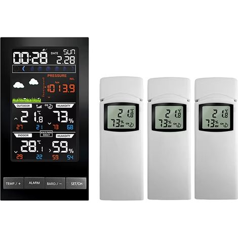 Igrometro con sensore wireless per interni ed esterni con 3 sensori, display LCD e igrometro digitale per le previsioni del tempo (1/5)
