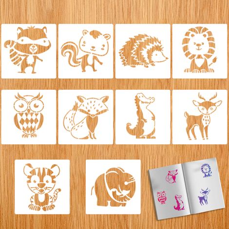 Pochoir Animal Réutilisable - Pochoir Dessin Enfant PET Non Toxique - Pour Scrapbooking Album Photo Cartes DIY - Lot de 10 (1/5)
