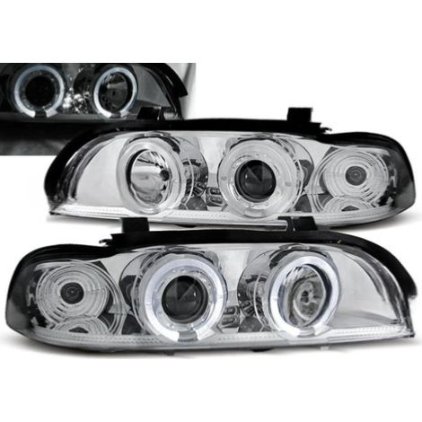 Paire de feux phares BMW serie 5 E39 de 1995 a 2003 angel eyes chrome-27361200