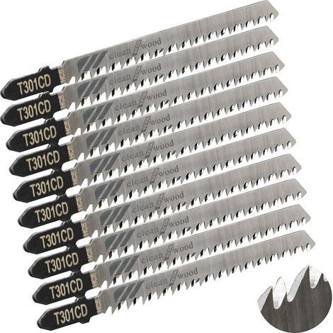 10 pièces lames de scie sauteuse Lame pour la coupe optimisée du bois, du PVC et du plastique, de scie sauteuse emmanchement T.
