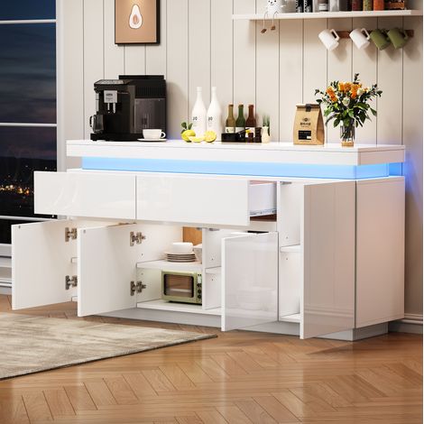 Wohnzimmerschrank 140 x 35 x 72,5 cm mit 2 Schubladen, 4 Türen, LED, weiß OKMYHOME (1/5)