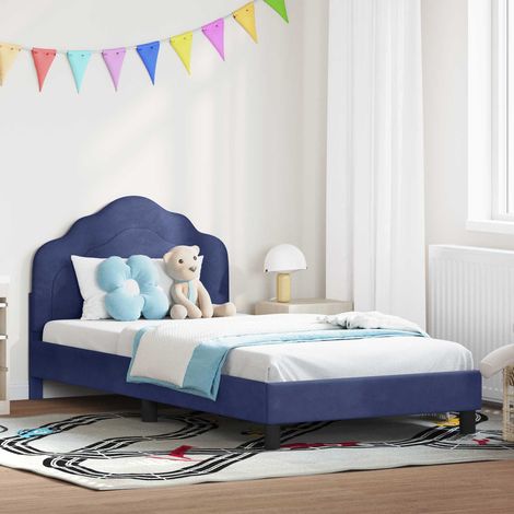 Kinderbettgestell mit Kopfteil Polizeiblau 90 x 190 cm Samt
