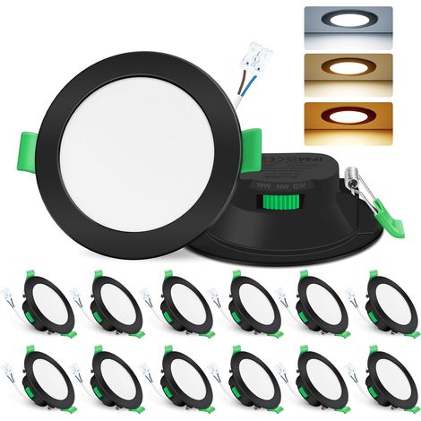 Spot LED Encastrable 7W 230V Dimmable, 3000K 4000K 6500K Couleur Réglable Spot Salle de Bain IP65, Extra Plat 29mm Spot Plafond, Lot de 6, Rond Blanc (1/5)