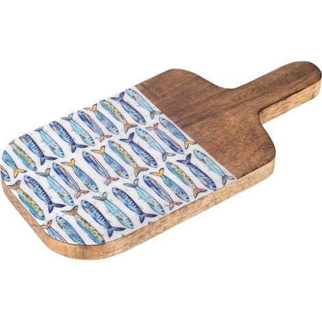 Tabla de servir de madera de mango con motivo sardinas 30,5 cm (1/3)