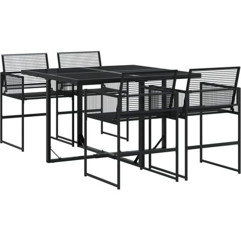 Ensemble à manger de jardin 5 pcs  Mobilier de jardin Noir Résine tressée (1/5)