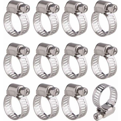 Sollbry 12 abrazaderas de manguera de acero inoxidable ajustables para tuberías (9-16 mm) (1/5)
