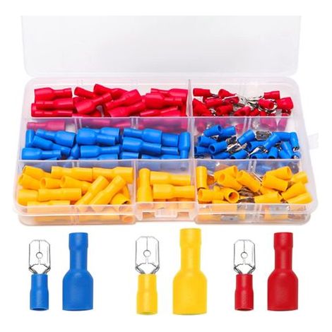 150 Pièces Cosse Connecteur à Sertir Électrique Set, Femelles et Mâles Bornes Isolées à Sertir, Cosse a Sertir, Cosses Electriques (1/5)