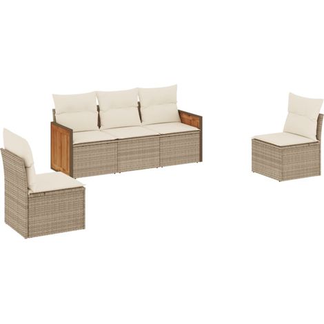 Salon de jardin avec coussins 5 pcs beige résine tressée (1/5)