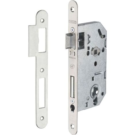 Serrure encastrable Monomax NF pour cylindre européen, axe 50mm, bouts ronds, têtière inox - (1/5)