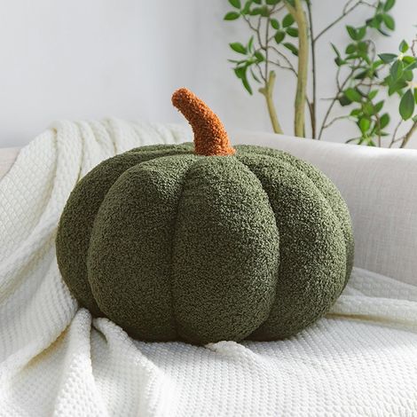 Coussin Citrouille Verte 35 cm, Coussin Décoratif d'Automne pour Halloween en Velours Teddy, Déco Esthétique pour Canapé et Maison (1/5)