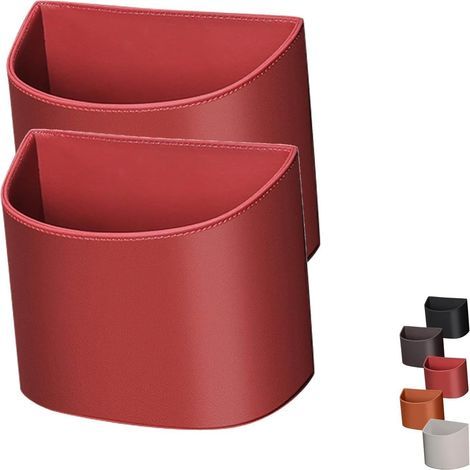 Set of 2 car cup holders, for door and back seat, in synthetic leather, black, cup holder, cup holder, back seat clip, multi-functional organizer (red, 17.5 x 15 cm) (1/5)