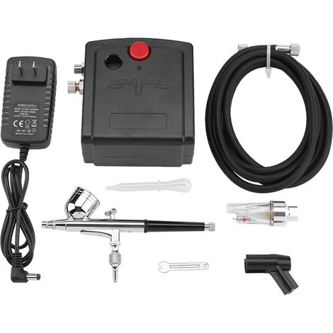 Kit de peinture aérographe double action JP-130, pistolet pulvérisateur noir avec pompe à air, prise américaine 110-240V inclus. (1/5)