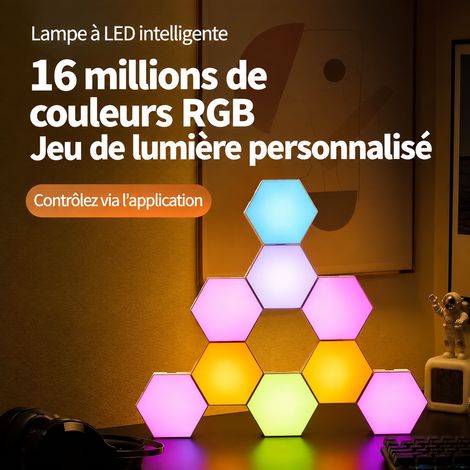 Panneaux LED Hexagonaux RGBIC lot de 15 application Bluetooth commande vocale multicolore dynamique 18,5 × 10,8 × 19,5 cm 1,17 kg – Livraison gratuite
