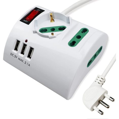 Multipresa da Scrivania con 3 Prese USB Max 3,1A Spina 10A 3 Prese Bipasso Con Interruttore XSL2602A (1/3)