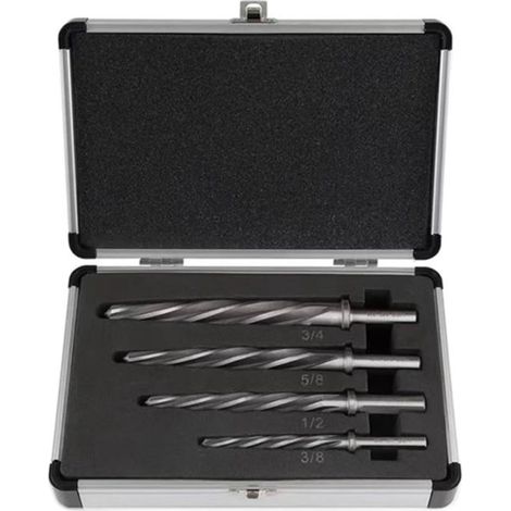 Jeu de 4 alésoirs coniques HSS Irovami - M2, 3/8-3/4", à mandrin, pour acier/inox/aluminium, construction pont (1/5)