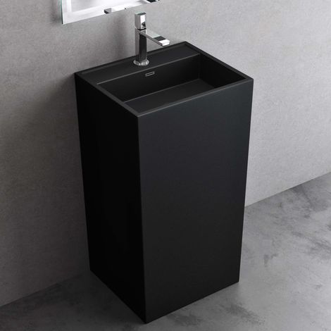 Doporro – Lavabo colonne sur pied rectangulaire noir mat – Fonte minérale solid surface – Dimensions 50x42x90 cm – Lave mains avec trop-plein - Colossum34 (1/5)