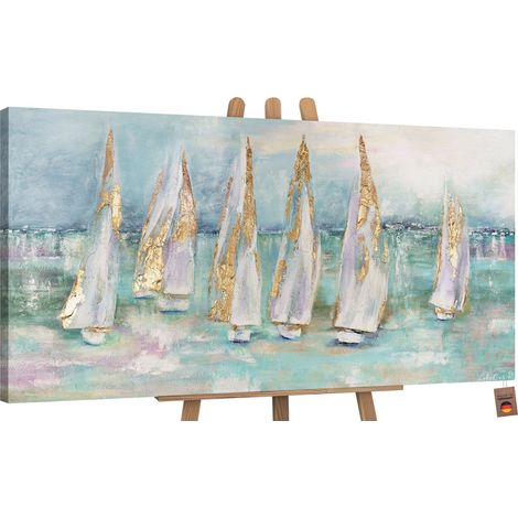 Handgemalte acrylbilder meer abstrakt Segelboote 100x50 (1/5)
