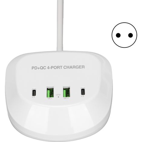 Station de charge USB 4 ports T3P+, chargeur mural avec 2 ports USB-C et 2 ports QC3.0, compatible smartphones et tablettes, 100-240V (prise UE) (1/5)