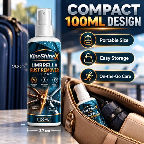 KineShineX Rostentferner-Spray für Regenschirmgestelle (100 ml) - Entfernt Rost, reinigt und renoviert Regenschirmgriffe und -gestelle. (1/5)