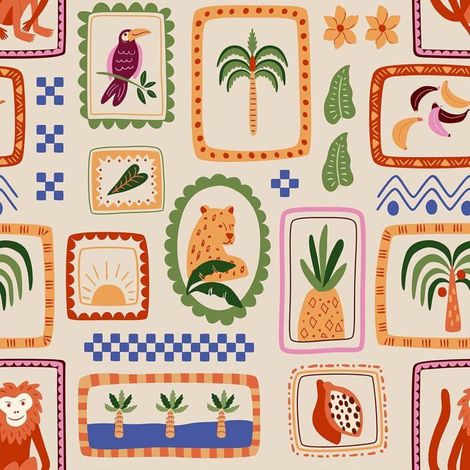 Papier Peint Adhesif Mural Animal Enfantin Papier Peint Fleuri 44.5Cmx400Cm Vinyle Adhesif Jaune Brunâtre Tropical Stickers [BI116] (1/5)
