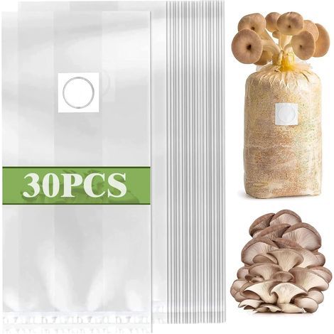 30 sacs de culture de champignons de 32 x 50 cm avec filtre de 0,2 micron, épaisseur de 0,06 mm, sacs de culture pour champignons shiitake, pleurotes, haricots résistants à (1/5)
