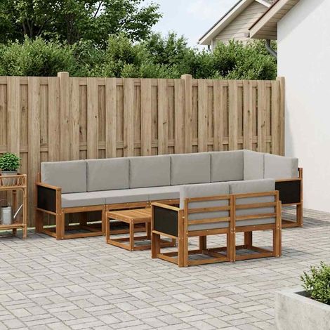 vidaXL Outdoor-Sofagarnitur 9 Stk. Natürlich und Hellgrau Polyester (1/5)