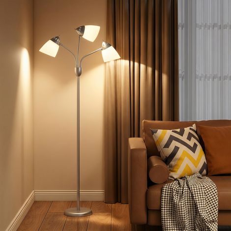 HOMCOM Tree Floor Lamp with 3 Adjustable Light, Standing Lamp, Silver Tone (1/5)