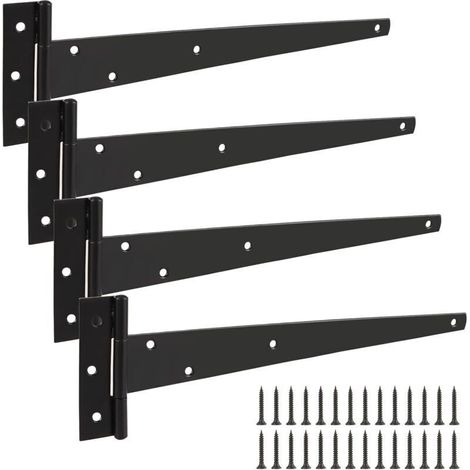 Lot de 4 charnières en T en métal noir 327mm avec revêtement en poudre antirouille pour portes de jardin. d'entrepôt. portes de grange (1/4)