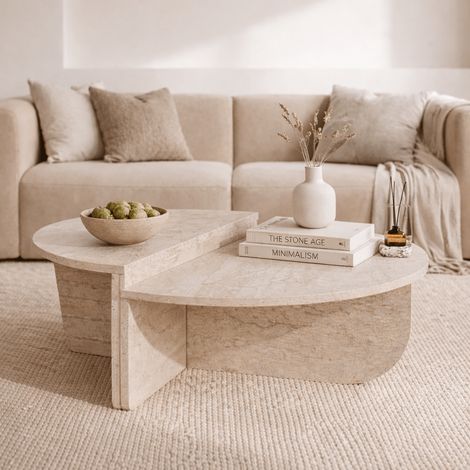 Runder Couchtisch Travertin Melamin Orin 85 cm