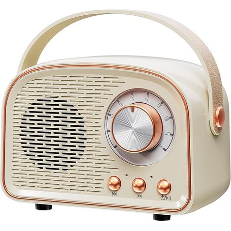Altavoz Bluetooth retro, altavoces inalámbricos vintage, blanco (1/4)