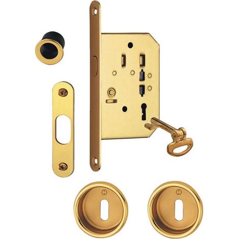 Serrure pour portes coulissantes - Axe : 50 mm - Décor : Alu or - Modèle : Clé L - Pour porte d'épaisseur : 35 à 52 mm - Version : A - HOPPE (1/6)