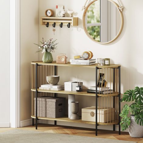 Konsolentisch mit handgeflochtenem Papierseil, Stahlgestell, Bohème-Stil, 124 x 43,5 x 80 cm, Natur
