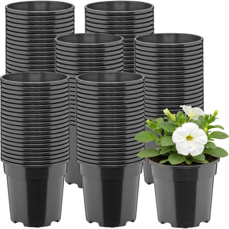 Garronda Pot de Fleur Rond Haut Plastique Ø13 x 11,5 cm (1L) - Lot 100 Godets Semis Pot Culture Profond Drainage Résistants Intempéries pour Plantes Pépinière Jardin Serre Intérieur Extérieur GD-0203