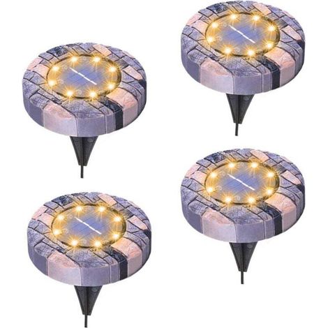Jardin extérieur de lumières solaires, Paquet de 4 8 LED Lampes de sol imperméables à énergie solaire, éclairage de paysage pour le patio de la passerelle de la pelouse, utilisation blanc chaud