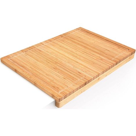 Planche à découper en bambou Tranchoir Planchette ustensile de cuisine avec rigole pour le jus et rebord couteau plan de travail stable H x l x P: 5 x 56 x 38 cm,nature (1/5)