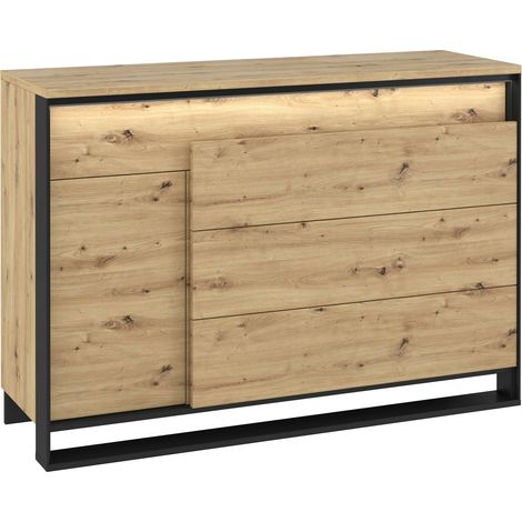 Commode Luliru 107 , Tiroirs et portes, Nombre de tiroirs: 4, 90x130x41cm, LED: Disponible