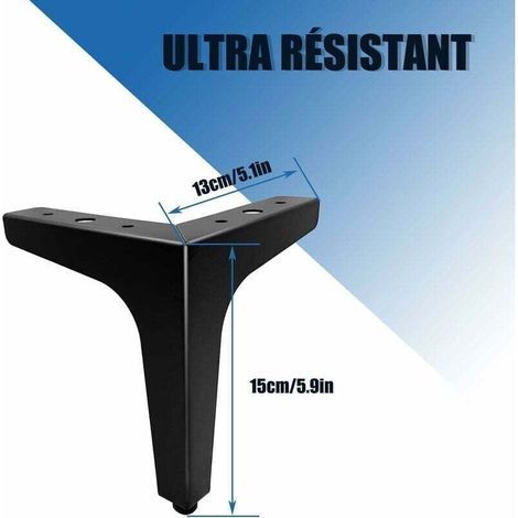 Lot de 4 15cm Pieds de Meubles Métal Noir, Pieds Canapé Durable, Pied Table Basse, Rehausseur Pied de Table Permettent de Se Lever ou Remplacer des Tables de Chevet, Canapé, Meubles TV (1/4)